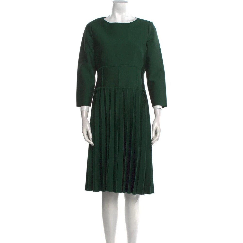 $2390 Carolina Herrera Corset-Waist Pleated Midi Dress Size: L - Picture 7 of 13